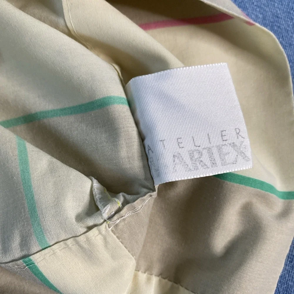 VTG TWIN Atelier Martex Pillowcase & Sheets Percale ~ Beige Tan w Pastel Stripes